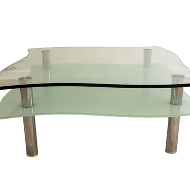 Contemporary Italian Glass and Polished Chrome 2 Tier Sculptural Coffee Table 