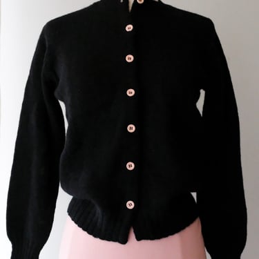 Cutest 1950's Black & Baby Pink Wool Cardigan Sweater/ Sz M