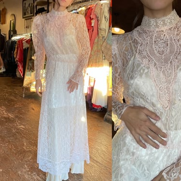 Pastel Pink Long Sleeved Lace Dress (M)