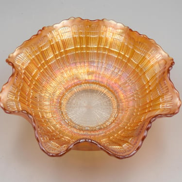 Fenton Marigold Plaid Carnival Glass Ruffled Bowl | Antique Early 20th Century Collectible Iridescent Glass 