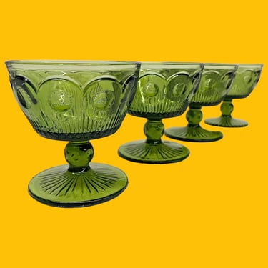 Vintage Bartlett Collins Champagne Glasses Retro 1960s Mid Century Moden + St. Genevieve + Green Glass + Bullseye + Set of 6 + MCM Glassware 
