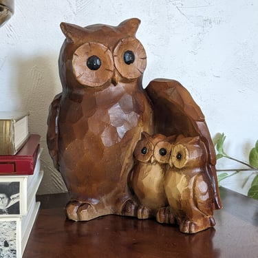 Vintage Mother and Baby Owls Statue 