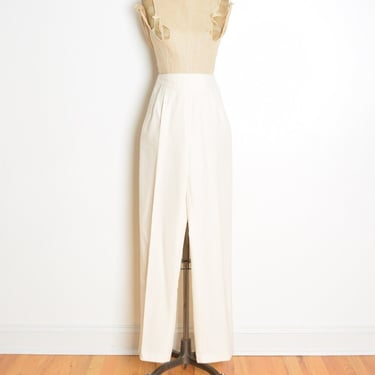 vintage 70s pants cream high waisted wide leg pleated disco trousers M clothing 