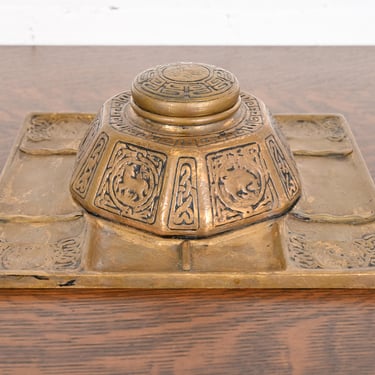 Tiffany Studios New York Zodiac Bronze Partner’s Inkwell With Desk Tray