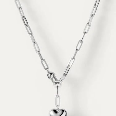 Jenny Bird - Puffy Heart Chain Necklace - Silver