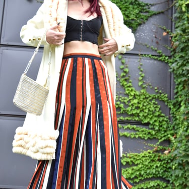 ESCADA Silk Vintage 80s Striped Pleated Midi Skirt Sz M to Large 