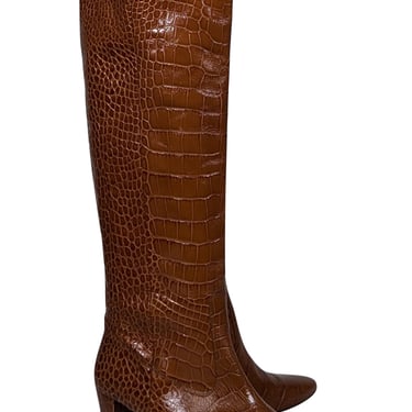 Veronica Beard - Terracotta Croc-Embossed Patent Leather Tall Boots Sz 10.5