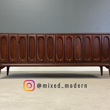 Refinished Walnut Low 60” Sideboard Credenza 
