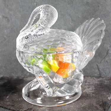 Vintage Pressed Glass Turkey Candy Jar | Clear Glass Turkey Candy Jar | Thanksgiving Decor | Bixley Shop 