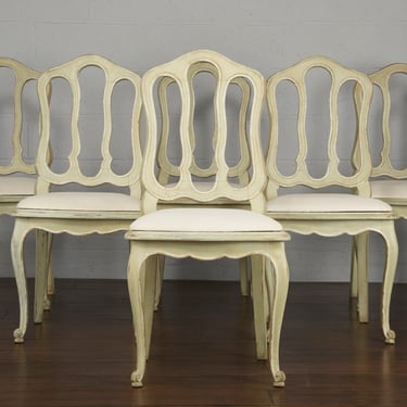 Antique Country French Louis XV Provincial Painted Pastel Green Dining Chairs- Set of 6 