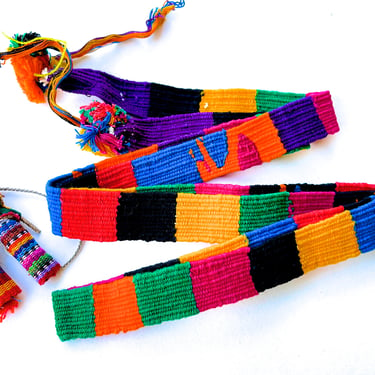 Deadstock VINTAGE: 1980's - Native Guatemala Handwoven Faja - Big Jaguar Belt - 100% Cotton Belt - Handmade - SKU 1-G4-00003728 