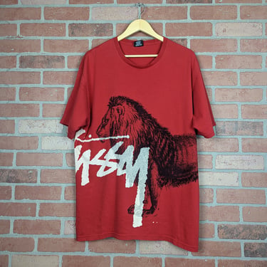 Vintage 00s Y2k Double Sided Stussy Lion Wrap Around ORIGINAL Classic Streetwear Tee - Extra Large 