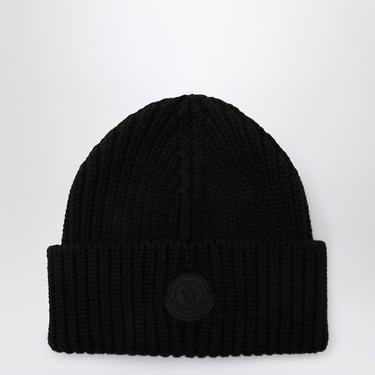 Moncler Black Wool Beanie With Logo Men