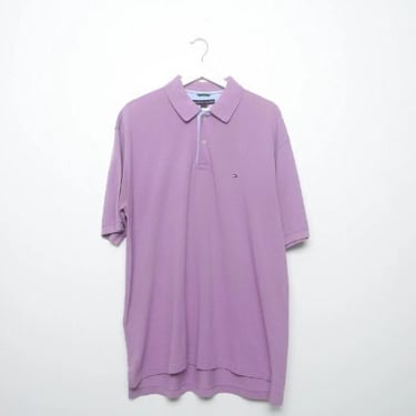 vintage TOMMY HILFIGER 1990s purple color block y2k short sleeve henley POLO vintage shirt -- size xl 