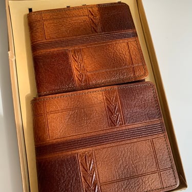 1944 Leather Wallet Box Set - Embossed & Tooled Mission Leather - Original Box - NOS Dead Stock 