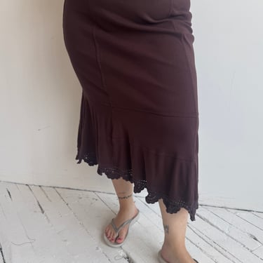 Vintage - Brown Cotton Crochet Midi Skirt (1X/2X)