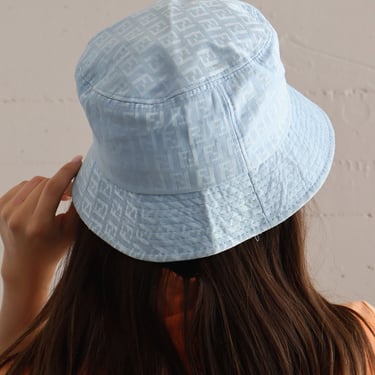 Vintage FENDI Baby Blue Zucchini Bucket Hat FF Zucca Logo Monogram Y2K 2000s Cap 