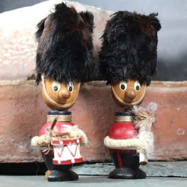 Vintage British Queen's Guard Wooden Ornaments with Furry Hats | Made in Japan, Circa 1950s | Toy Soldier Christmas Ornaments | Bixley Shop 