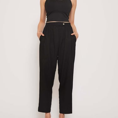 Relaxed Fit High Waisted Pants - Black Linen