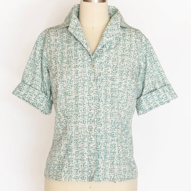 1960s Blouse Button Up Top M 