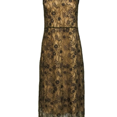 Vince - Olive Floral Lace Sleeveless Sheer Midi Dress w/ Nude Slip Sz S