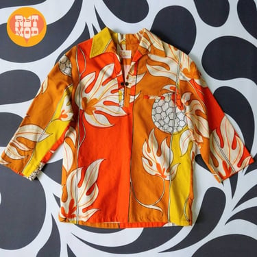 Bright & Happy Vintage 60s 70s Orange Yellow Tiki Men's Shirt 