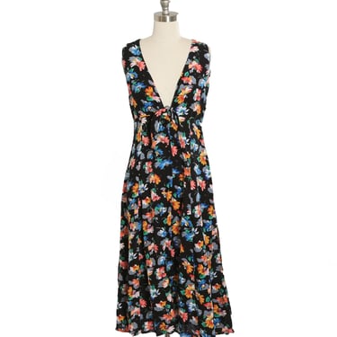 90s floral cutout tie front rayon mini dress 