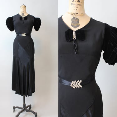 1930s RAYON VELVET puff SLEEVES dress gown xs | new fall 