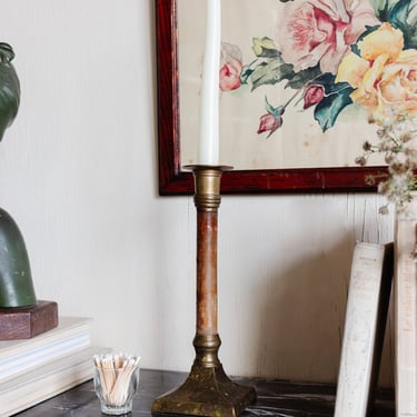 1800s bronze and wood French candlestick