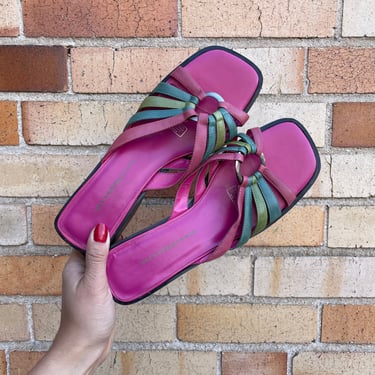 vintage 90s pink leather slide sandals / w10 