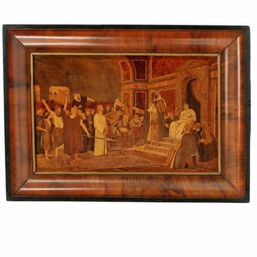 Antique Framed Marquetry Plaque Religious Christ Before Pilate After Mihaly Munkacsy Signed Pittel B 