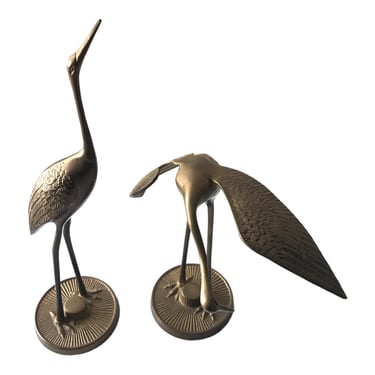 Vintage 12” Brass Crane Figurines- A Pair | Leonard Silver Co. Brass Collection | Chinoiserie / Mid-Century / Hollywood Regency Animal Décor 