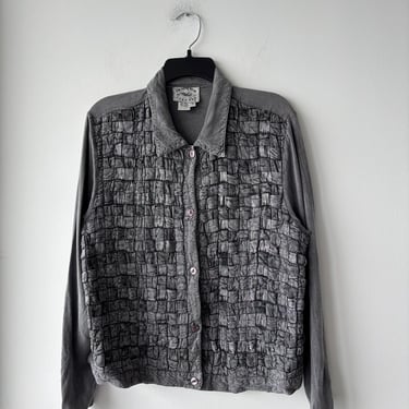 VTG Countrywear Shirt Button Up Gray Woven Weave Long Sleeve Womens L Cottagecore 