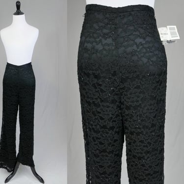 90s Y2K Black Beaded Lace Pants - 32 waist - Deadstock NWT Casual Corner - Vintage 1990s early 2000s - 34" inseam Tall Long 