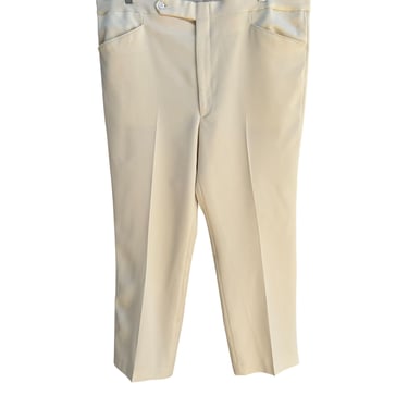 Haggar Vintage 70s 80s Mens Disco Knit Cream Flat Front Slash Pocket Dress Pants