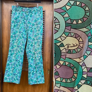 Vintage 1960’s w34 Made in Italy “Emilio Pucci” Mod Psychedelic Cotton Pants Trousers, 60’s Designer, Vintage Clothing 