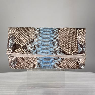Blue & Natural Python Clutch Handbag Laurent Effel St Barth