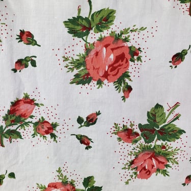 Vintage 1940's Floral Print Fabric / 50s Red and Pink Floral Fabric 