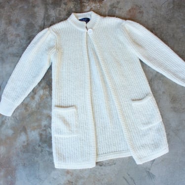80s White Coatigan Long Cardigan Sweater Duster Size S / M 