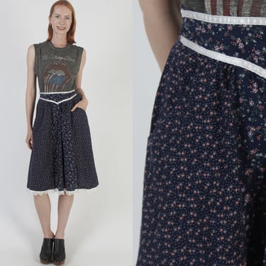 Gunne Sax Calico Floral Skirt Vintage 70s Prairiecore High Waisted Mini Jessica McClintock Cottage Skirt With Pockets 