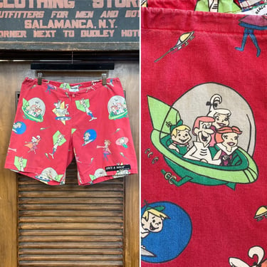 Vintage 1980’s “Life’s A Beach” Jetsons Cartoon TV Show New Wave Surf Skate Cotton Shorts, 80’s Vintage Clothing 