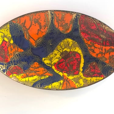Enamel on Copper Ashtray or Small Oval Plate - Mid-Century Modern 