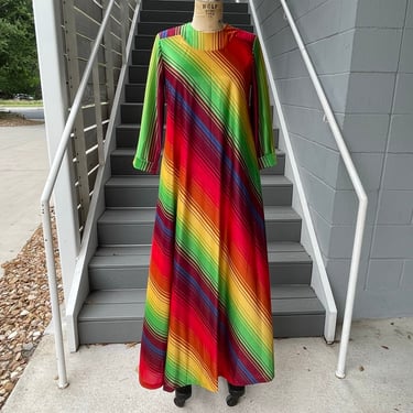 1970's Rainbow Stripe Maxi Dress