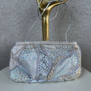 Vintage glam white silver gold leather snakeskin shoulder hand bag by Rita Diana for Mylinka NYC. size 12” x 6” 