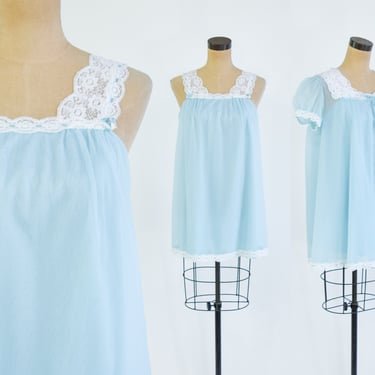 1960s Pale Blue Short Peignoir Set | 60s Baby Blue Peignoir | Vanity Fair 