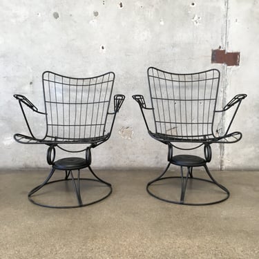 Pair Of Mid Century Modern Black Swivel Patio Chairs