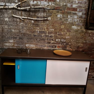 1960s Steelcase Credenza  Blue-Yellow-White-Brown