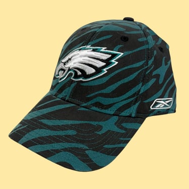 Vintage Philadelphia Eagles Hat Retro 1990s RARE + NFL + Reebok + Teal and Black + Tiger Stripe + Football + One Size  Fits All +  Unisex 