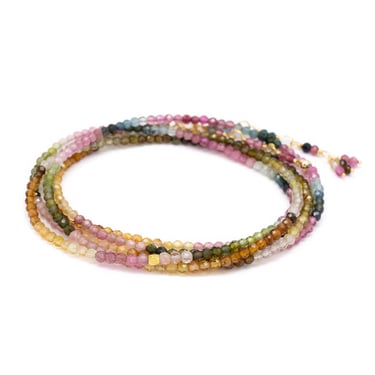 Watermelon Tourmaline Wrap Bracelet-Necklace - 18k Gold + Watermelon Tourmaline