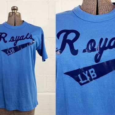 Vintage Blue Tshirt Royals LYB Russell Athletic Tee T-Shirt Shirt 1970s 1980s VTG Retro Screen Print Single Stitch Unisex Medium 